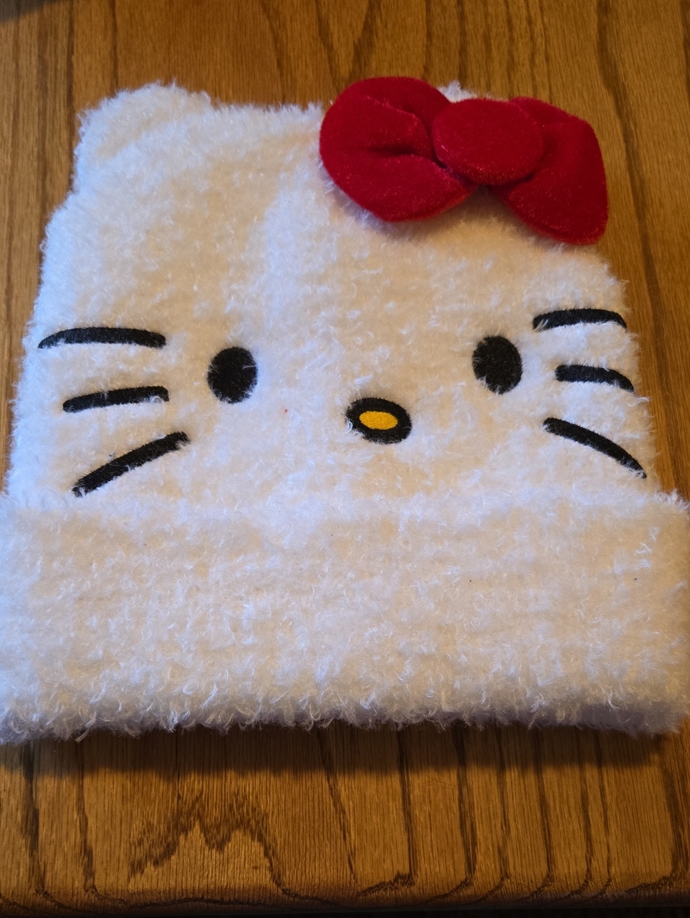 Hello Kitty White Fuzzy Kids Beanie with Red Bow Accent